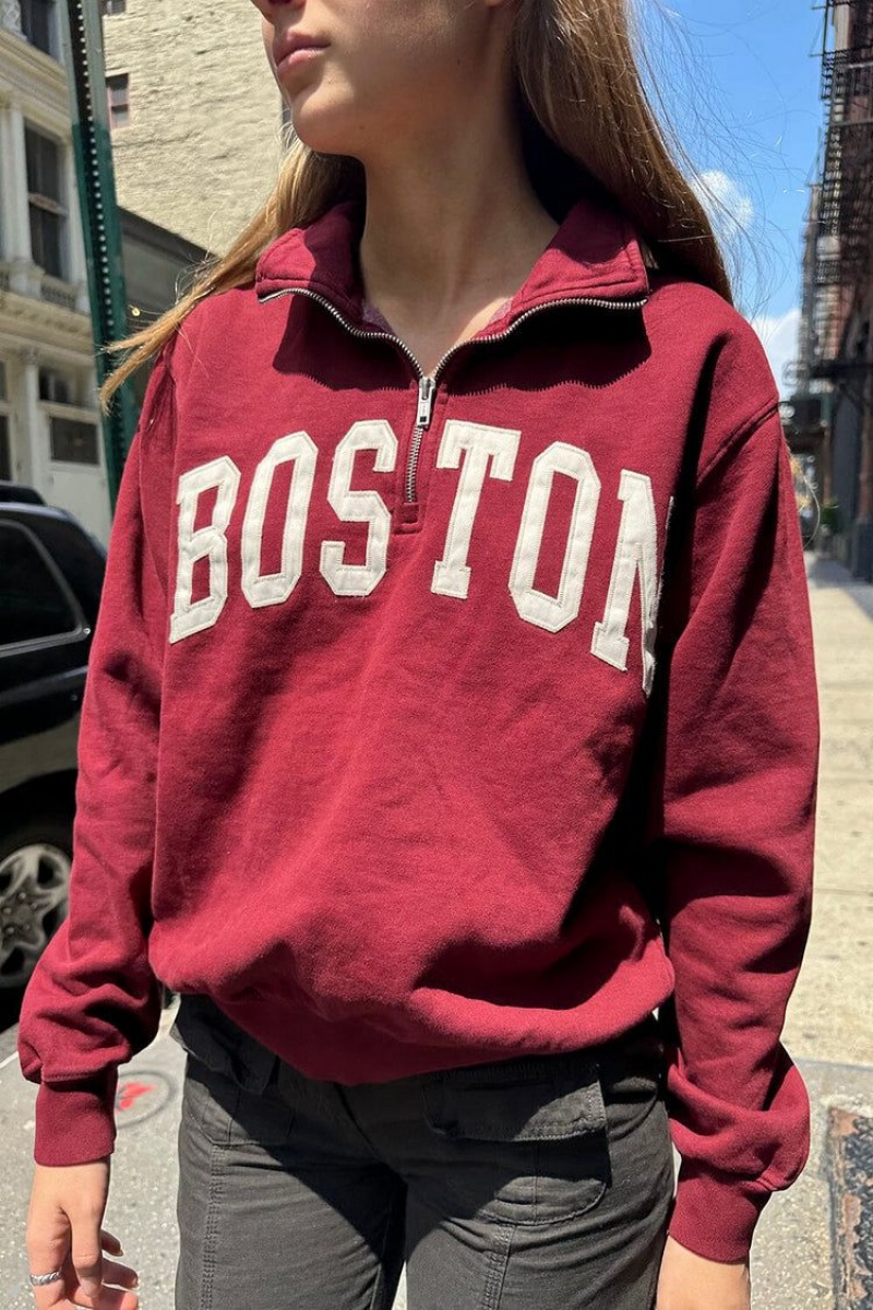 Sweatshirt Brandy Melville Misty Boston Bordeaux | FSC-73888269